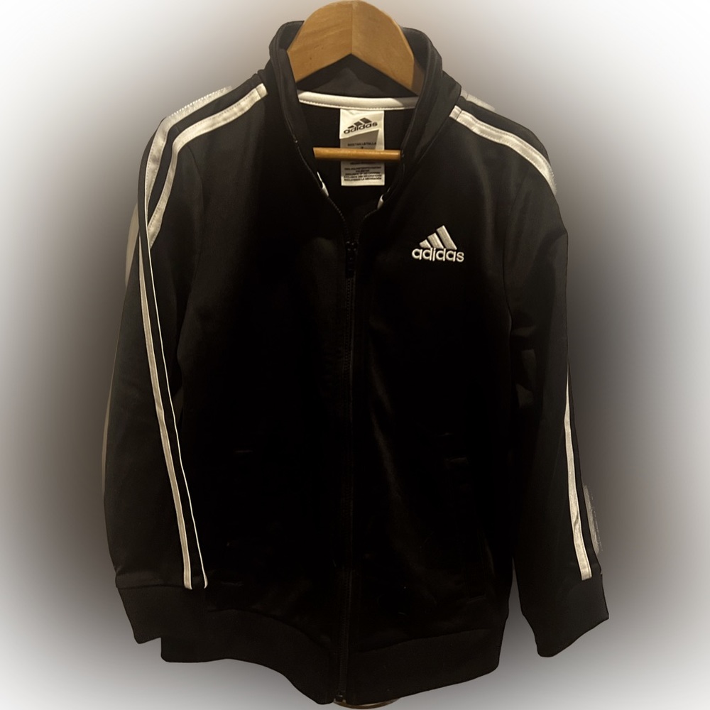 ADIDAS BOYS TRACK SOCCER JACKET BLACK/ WHITE